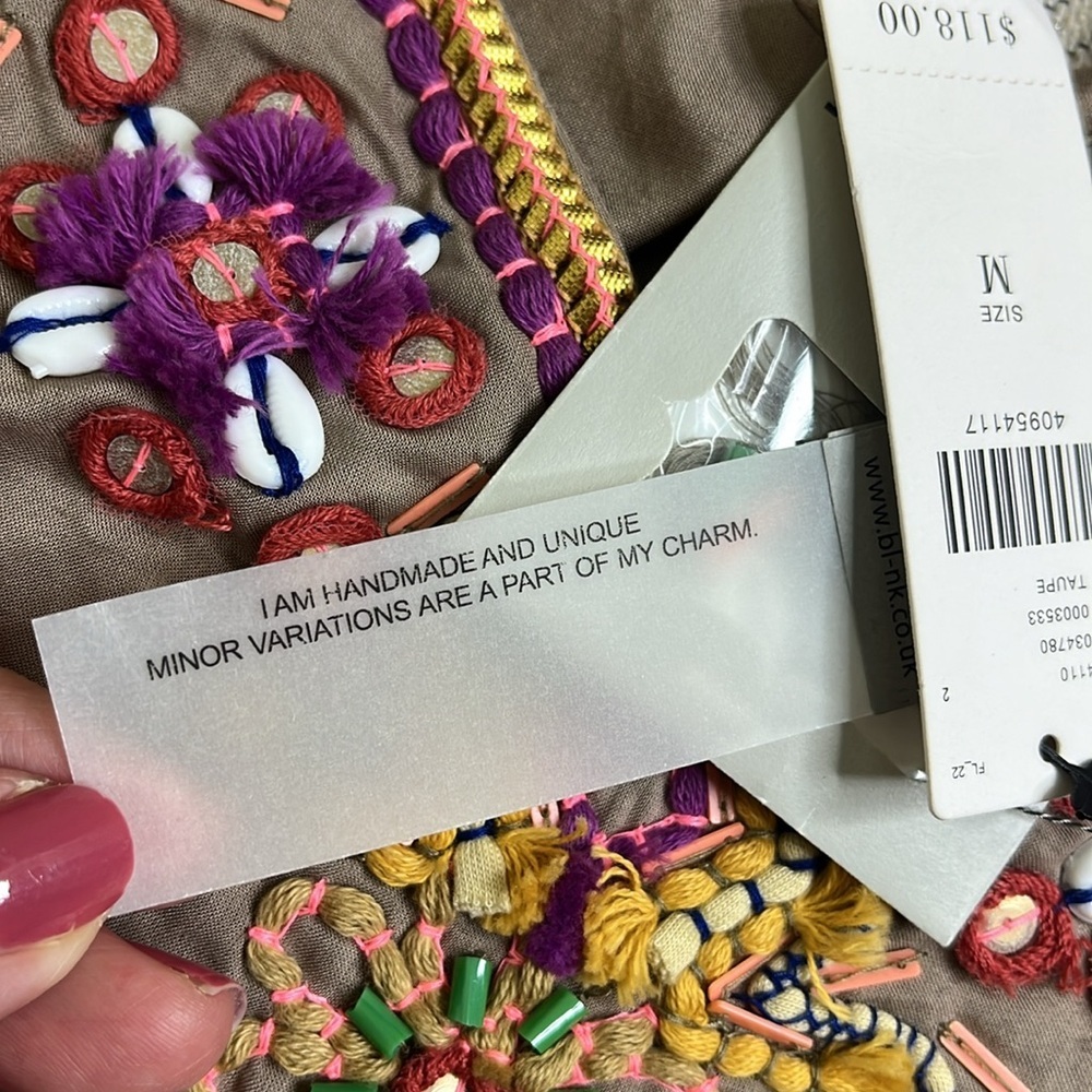 anthropologie blank london taupe tie neck beaded neckline flutter sleeve top - Picture 13 of 17